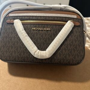 Michael Kors Dark Brown Crossbody Bag with Gold Accents